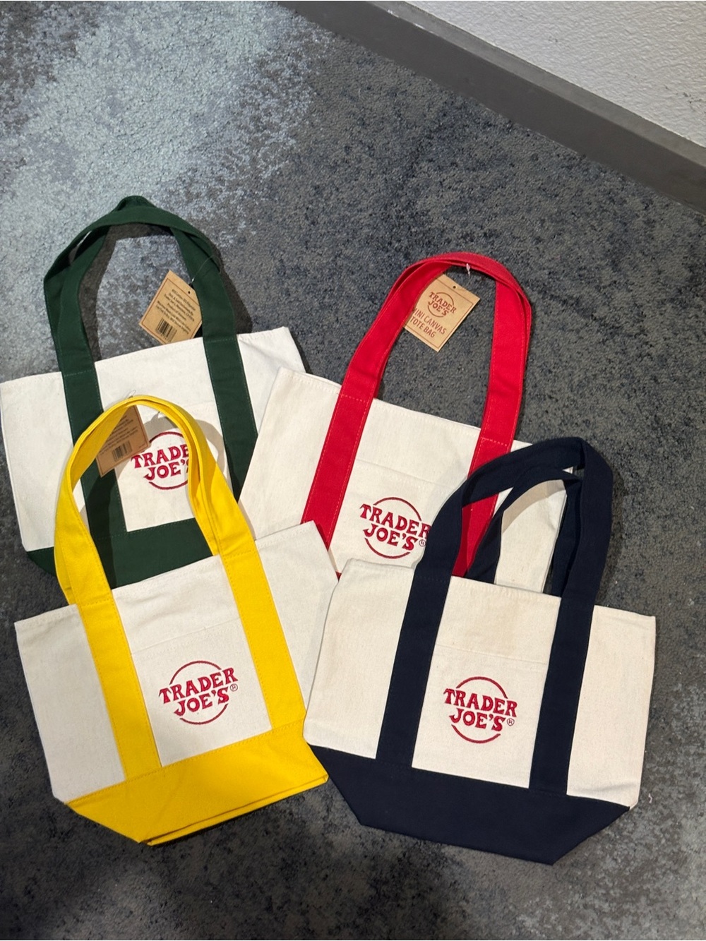 Trader Joe's Mini Canvas Tote Bag - Yellow, Red, Green, Navy Options